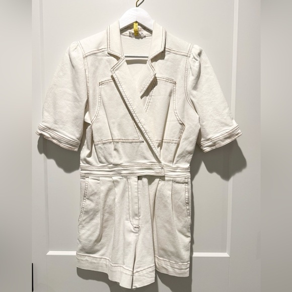 Day + Moon Pants - Day+Moon White puff sleeve denim short romper size medium